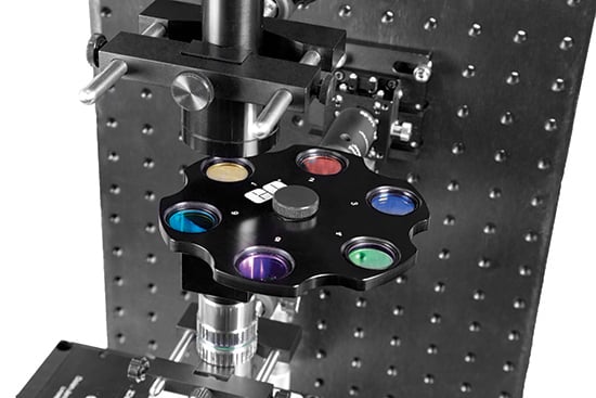 Close-Up of Filter Wheel Assembly and Bandpass Filters in Parallel Optical Path