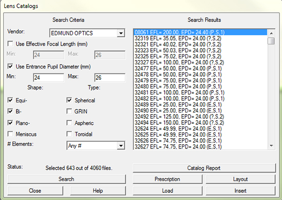 Lens Catalog from Zemax