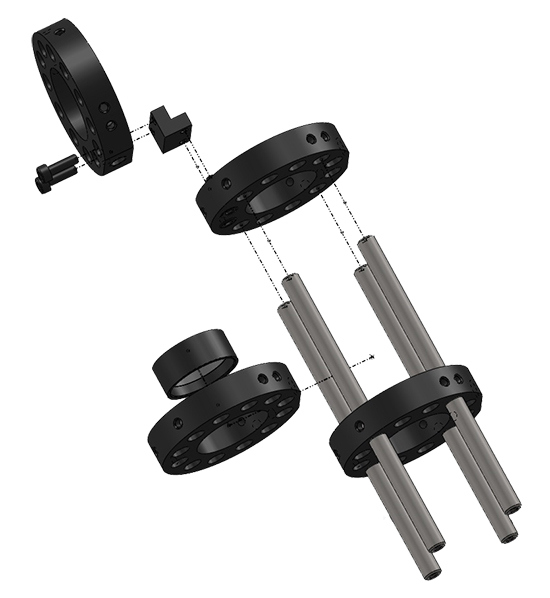 Sample Optical Cage System Components with #85-632, #85-664, #85-488, and #85-543
